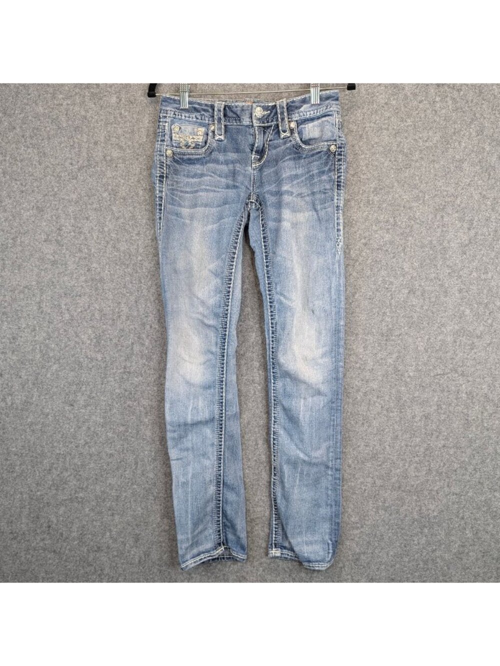 Rock Revival Betty Womens Size 25 x 29 Blue Distressed Straight Jeans w Pockets